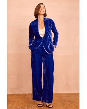 Aspiga Asha Velvet Single Breasted Blazer Co-Ord Set Winter Event Autumn Winter Graduation Co-Ord - Blue