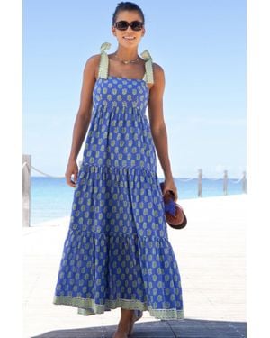 Aspiga Ladies Sustainable Tabitha Printed Cotton Maxi Strap Dress Summer Holiday Wedding Guest Odisha Print - Blue