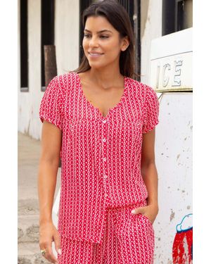 Aspiga Ladies Sustainable Lisbon Viscose Blouse Short Sleeve Summer Santorini Border - Pink