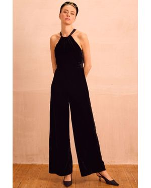 Aspiga Sustainable Josie Velvet Halter Neck Jumpsuit Winter Party Autumn Winter Graduation Co-Ord - Black