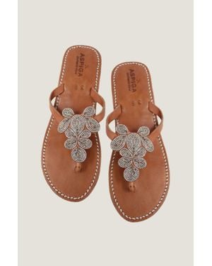 Aspiga Sustainable Mia Kenyan Beaded Heel Sandals Leather And Glass Beads - Brown
