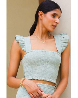 Aspiga Ladies Sustainable Shirred Bryony Cheesecloth Top Cotton Summer Holiday Light Co Ord - Gray