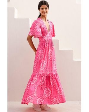 Aspiga Sustainable Sylvie Ecovero Viscose Summer Holiday Wedding Guest Evening Dress Floral Printed - Pink