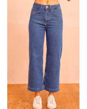 Aspiga Ladies Sustainable Wide Leg Cropped Jeans Wash - Blue