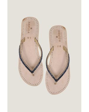 Aspiga Kenyan Beaded Classic Flip Flops Leather Bullet Summer - Natural