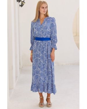 Aspiga Ladies Sustainable Maeve Ecovero Midi Printed Wedding Guest Dress - Blue