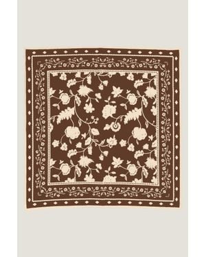 Aspiga Sustainable Floral Print Cotton Scarf 70Cm X 70Cm Cream - Metallic