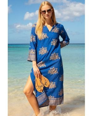 Aspiga Sustainable Guadalupe Maxi Tunic Summer Holiday Cover Up 100% Organic Cotton - Blue