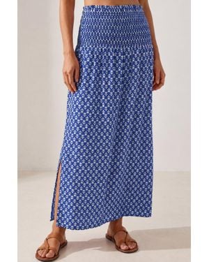 Aspiga Sustainable Ladies Brady Viscose Crinkle Printed Skirt - Blue