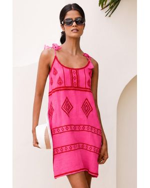 Aspiga Ladies Sustainable Imogen Tie Tassel Strap Dress Organic Cotton Summer Holiday Embroidered - Green
