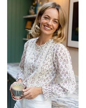 Aspiga Ethical Vienna Printed Long Sleeve Blouse Casual Buta - Gray