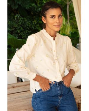 Aspiga Sustainable Embroidered Cosima Ecru Shirt Summer Holiday - Green