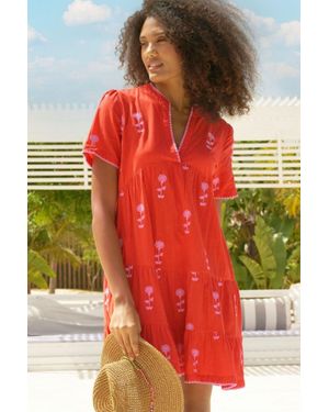 Aspiga Ladies Sustainable India Embroidered Dress Organic Cotton Short Sleeve Beach Cover Up Summer Holiday Mini Embroidery