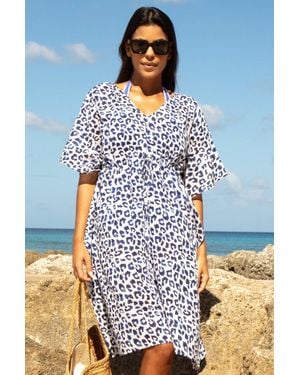 Aspiga Sustainable Manilla Mini Kaftan Summer Holiday Beach Cover Up 100% Organic Cotton - Blue