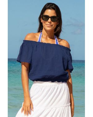 Aspiga Sustainable Ilana Frill Gauze Top Summer Holiday 100% Organic Cotton - Blue
