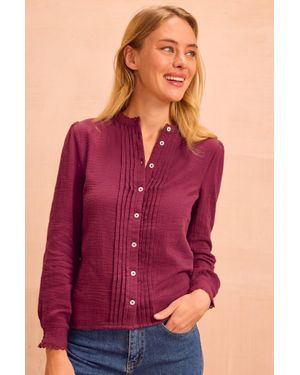 Aspiga Ladies Sustainable Holly Pin Tuck Organic Cotton Cheesecloth Long Sleeve Blouse - Purple