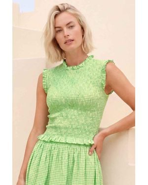 Aspiga Sustainable Cleo Shirred Seersucker Smocked Top Summer Holiday - Green