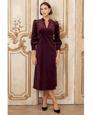 Aspiga Ladies Sustainable Enid Stretch Corduroy Cotton Dress Autumn Event - Brown