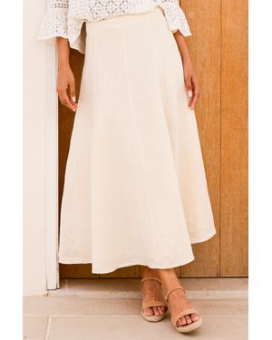 Aspiga Ladies Ethical A-Line Linen Skirt Summer Casual Ecru - Pink