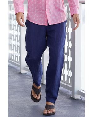 Aspiga Sustainable Linen Full Length Relaxed Trousers Summer Holiday - Blue