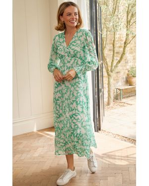 Aspiga Sustainable Long Sleeve Sally Anne Viscose Summer Holiday Wedding Guest Evening Dress Floral Printed - Green
