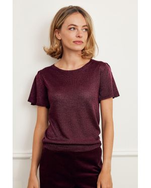 Aspiga Ladies Sustainable Metallic Knit T-Shirt Viscose - Purple