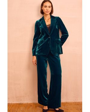 Aspiga Asha Velvet Single Breasted Blazer Co-Ord Set Winter Event Autumn Winter Graduation Co-Ord - Blue