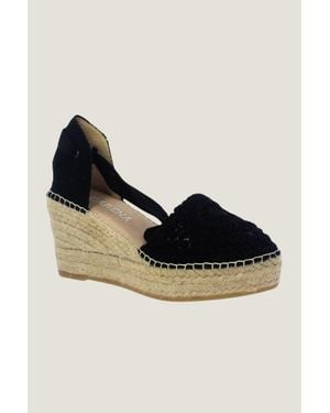 Macarena Aspiga Ladies Sustainable Crochet Wedge Espadrilles Cotton Summer Wedding Guest - Black