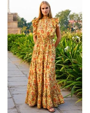 Aspiga Sustainable Rose Frill Maxi Backless Dress Wedding Guest Occasion 100% Cotton Cotton - Green