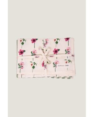 Aspiga Rhs Ethical Organic Cotton Tea Towel Set Sustainable Home Sage - Pink