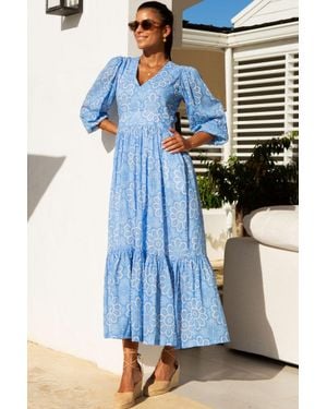 Aspiga Sustainable Annie Maxi Organic Cotton Dress Floral Printed Summer Holiday - Blue
