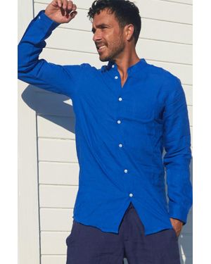 Aspiga Sustainable Linen Nehru Collar Premium Linen Shirt Summer Holiday - Blue