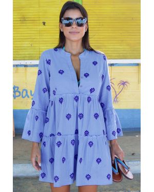 Aspiga Sustainable Cristina Embroidered Kaftan Cotton Summer Holiday Embroidery - Blue