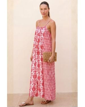 Aspiga Sustainable Bella Block Print Sundress Dress Summer Holiday 100% Organic Cotton - Pink