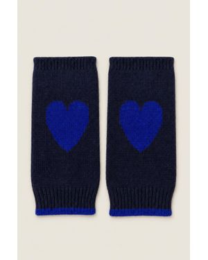 Aspiga Ladies Sustainable Merino Wool Fingerless Heart Gloves - Blue