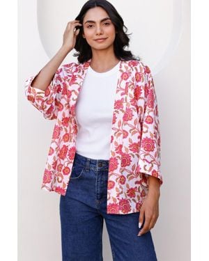 Aspiga Sustainable Printed Kimono Jacket Hot Flower Floral - Red