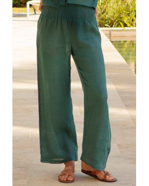 Aspiga Sustainable Light Weight Pull On Pants Summer Holiday 100% Linen Co-Ord - Green