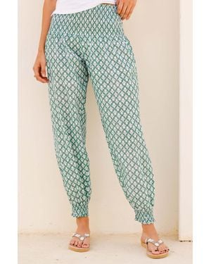 Aspiga Sustainable Harem Organic Cotton Trousers Floral Printed Summer Holiday - Blue