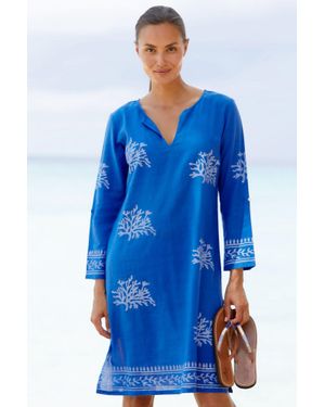 Aspiga Ladies Sustainable Guadalupe Short Tunic Dress Organic Cotton Summer Holiday Beach Cover Up - Blue
