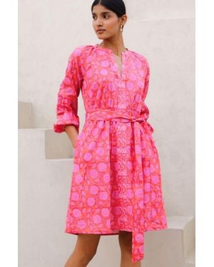 Aspiga Sustainable Cara Dress Organic Cotton Block Print Short Floral Printed Summer - Pink