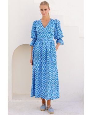 Aspiga Sustainable Chloe Thin Dress Summer Holiday 100% Cotton - Blue