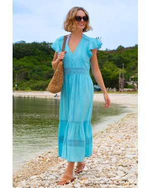 Aspiga Sustainable Nyla Kaftan Summer Holiday Beach Cover Up Organic Cotton - Blue