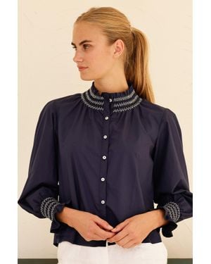 Aspiga Embroidered Smocked Blouse - Blue