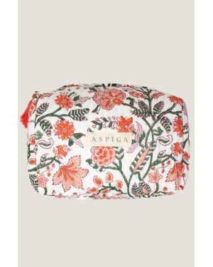 Aspiga Sustainable Medium Wash Bag Padded Block Print Japanese Floral Gifing - Green