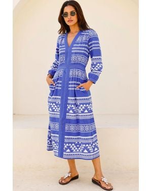 Aspiga Ladies Sustainable Jamila Jacquard Midi Dress Cobalt Summer Holiday - Blue