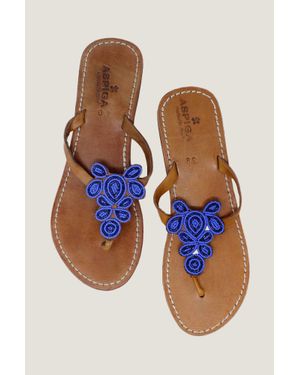 Aspiga Ladies Sustainable Mia Kenyan Beaded Sandals Leather And Glass Beads Floral Cobalt - Blue
