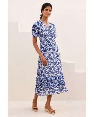 Aspiga Ladies Sustainable Ellery Summer Holiday Wedding Guest Evening Dress Floral Printed Cream - Blue