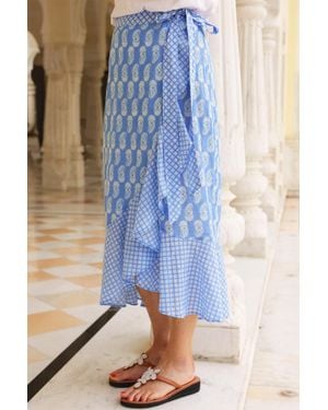 Aspiga Ladies Sustainable April Paisley Wrap Summer Cotton Skirt - Blue