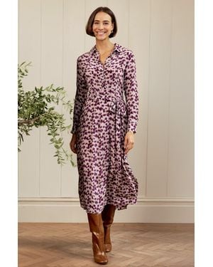 Aspiga Ladies Minette Viscose Crepe Printed Midi Shirt Dress Animal Print - Pink