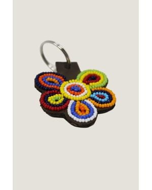 Aspiga Sustainable Kenyan Beaded Flower Keyring Leather And Glass Beaded Gifiting - Blue